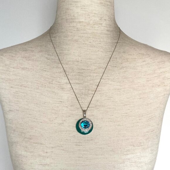 Sterling Silver 925 David Sigal Round Turquoise Enamel Pendant Necklace 20" - Picture 2 of 16